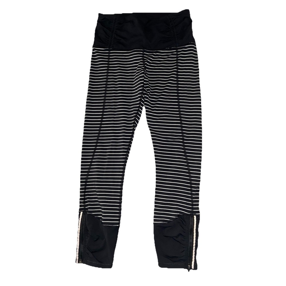 Lululemon Runday Leggings Womens 4 Black White Crop Parallel Stripe Luxtreme 23"